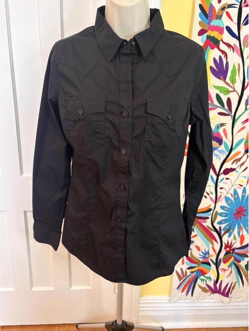Wrangler Retro Black Button Up Shirt Women's Medium - Picture 2 of 6